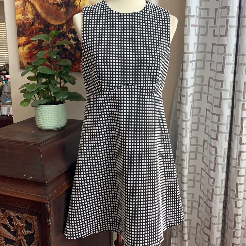 Amanda Uprichard Black & White Textured Grid A-Line Mini Dress - Size L